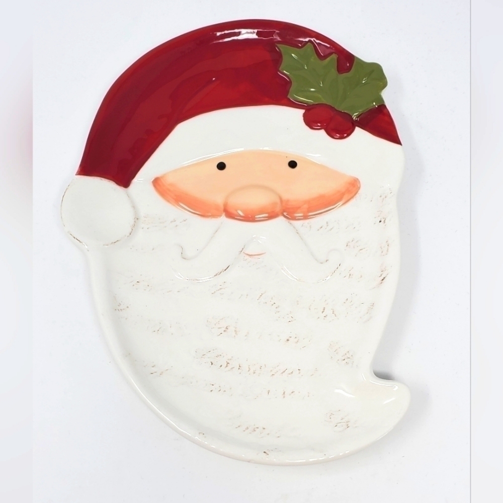 PIER 1 IMPORTS EARTHENWARE VINTAGE SANTA PLATE TRAY DECOR COLLECTIBLE CHRISTMAS